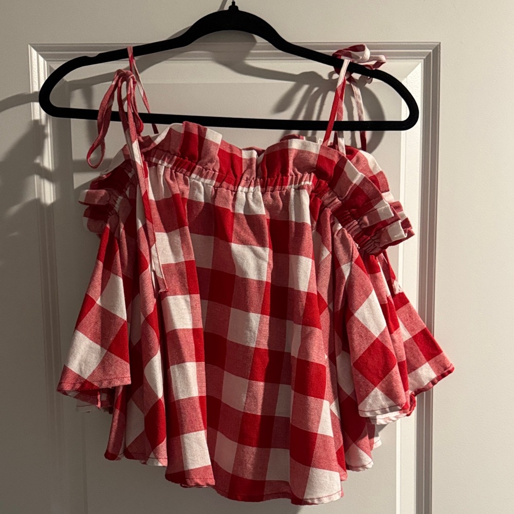 Red and White Checkered Women's Top